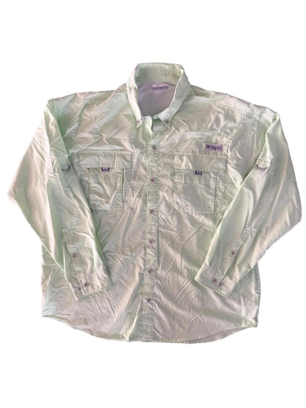 Columbia Long Sleeve Button Down Men’s XL Lime Green Performance Fishing Gear